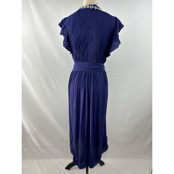 Poupette St Barth Maxi Dress Navy Blue XS Fringe Puka Shell Accents - Picture 4 of 16